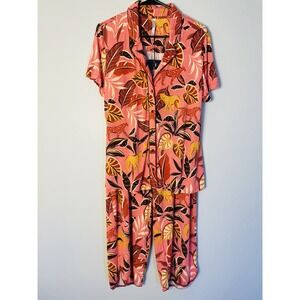 Soma Cool Nights Matching Short Sleeve Top/Pants Tropical Pajama Set. Size Large